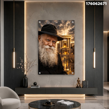 תמונה של אדם עם זקן שלובש כובע בחלל מודרני - תמונות נוי - צבעים: שחור, לבן, זהב