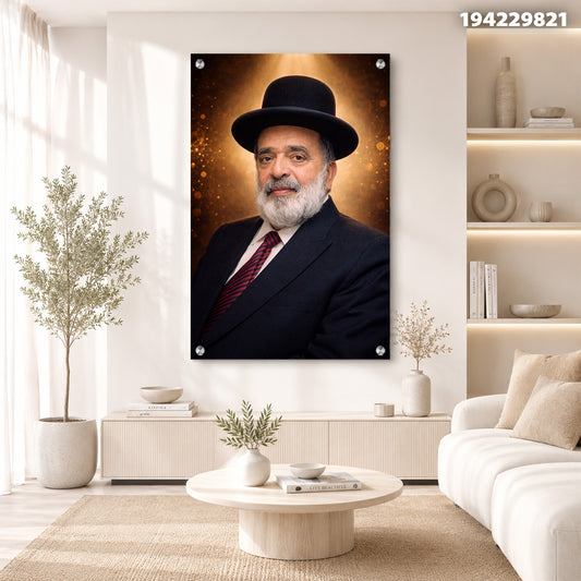 פורטרט של אדם בחליפה עם כובע - תמונות לבית - צבעים חום וזהב
