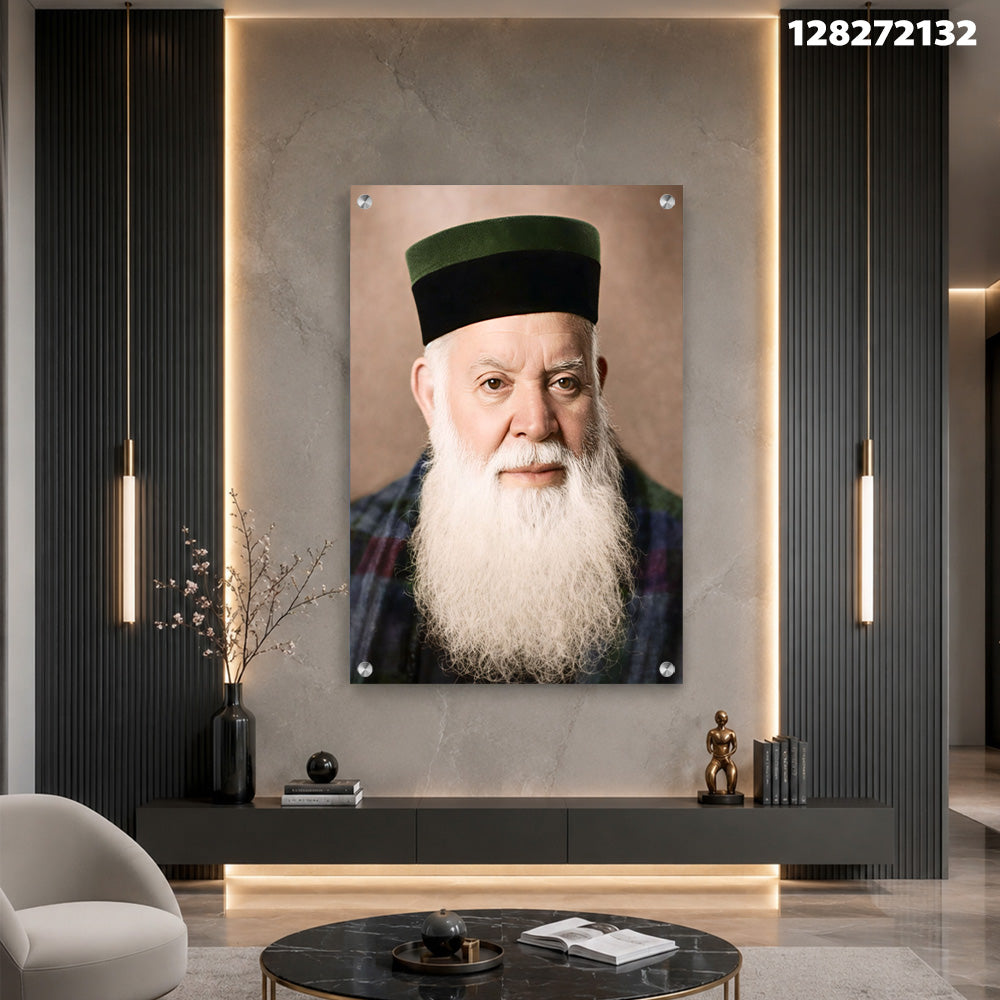 דיוקן של גבר עם זקן לבן - תמונות קיר - צבעים בגווני ירוק ובז'