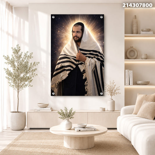 תמונה של אדם עטוף בטלית - תמונות זכוכית - צבעים שחור, לבן, זהב