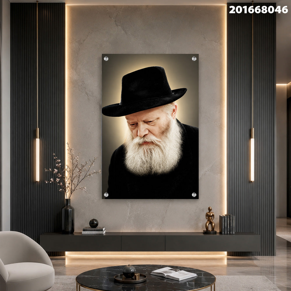 הדפסה על זכוכית - הרבי מחבד ברגע של תפילה תמונות זכוכית לסלון תמונות לבית תמונות קיר הדפסה על זכוכית