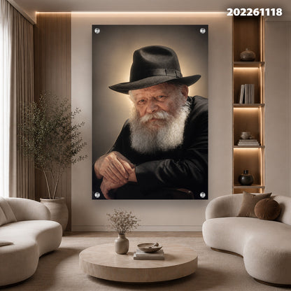 דיוקן של אדם עם זקן לבן וחליפה שחורה על קיר בעיצוב מודרני - תמונות לסלון - חום, שחור, אפור