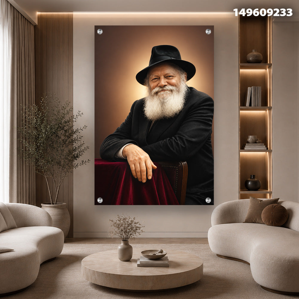 תמונות זכוכית - דיוקן רב מזוקן עם כובע שחור והילה זהובה תמונות זכוכית לסלון תמונות לבית תמונות קיר הדפסה על זכוכית