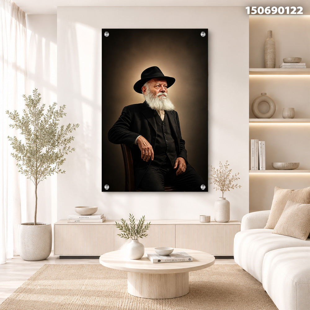 דיוקן של איש זקן עם זקן לבן על קיר - תמונות זכוכית - חום