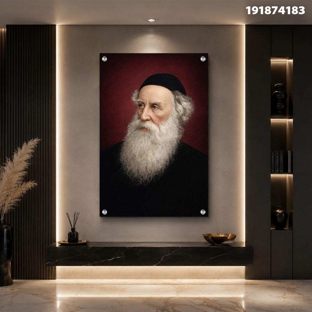 הדפסה על זכוכית - דיוקן רב מזוקן על רקע בורדו עמוק תמונות זכוכית לסלון תמונות לבית תמונות קיר הדפסה על זכוכית