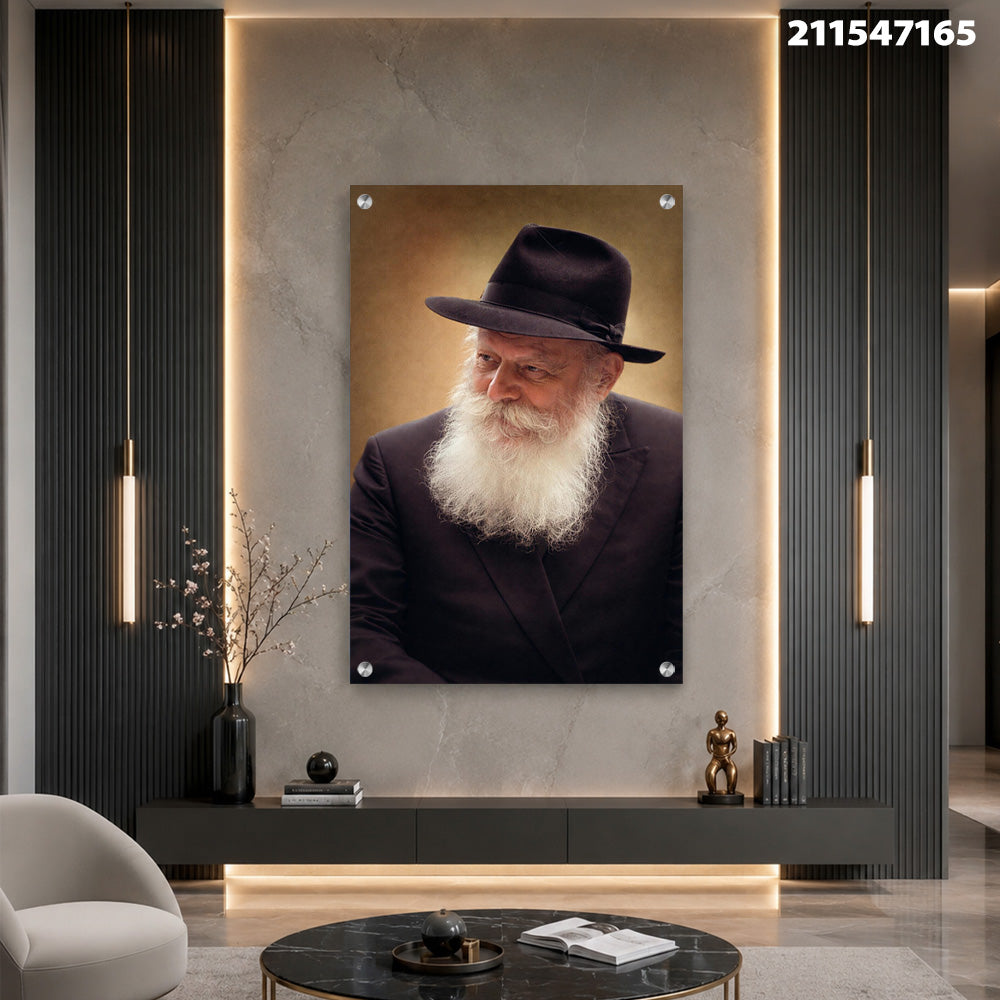 תמונות זכוכית - פורטרט יהודי מהודר בגווני זהב וחום תמונות זכוכית לסלון תמונות לבית תמונות קיר הדפסה על זכוכית