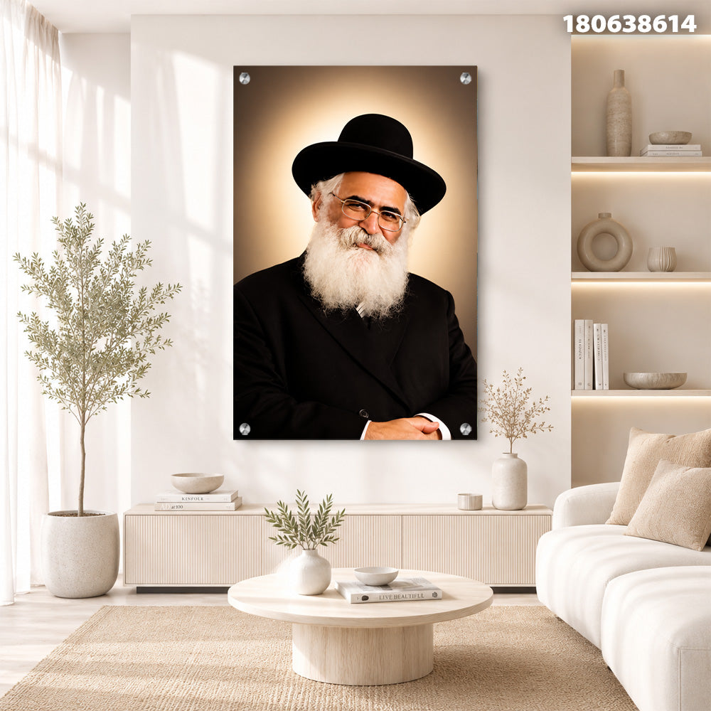 תמונות זכוכית - דיוקן רב מכובד בכובע שחור והילה זהובה תמונות זכוכית לסלון תמונות לבית תמונות קיר הדפסה על זכוכית
