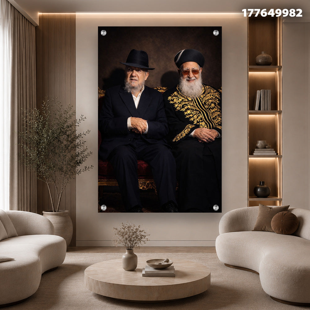 תמונות זכוכית - דיוקן רבנים מכובד בשחור וזהב תמונות זכוכית לסלון תמונות לבית תמונות קיר הדפסה על זכוכית