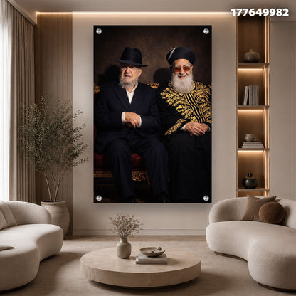 דיוקן של שני אנשים ישובים - תמונות זכוכית - שחור, חום, זהב