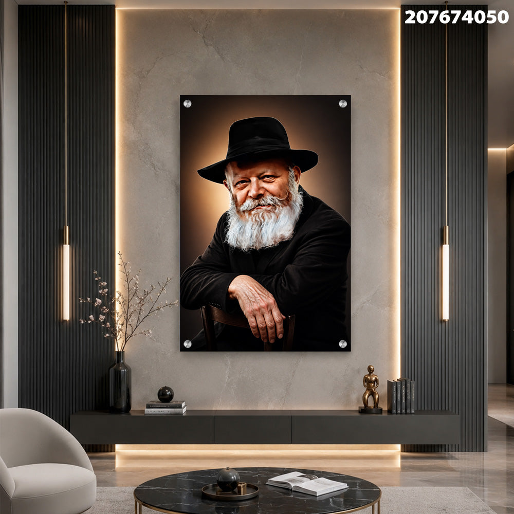 תמונות זכוכית - דיוקן חכם עם זקן לבן והילה זהובה תמונות זכוכית לסלון תמונות לבית תמונות קיר הדפסה על זכוכית