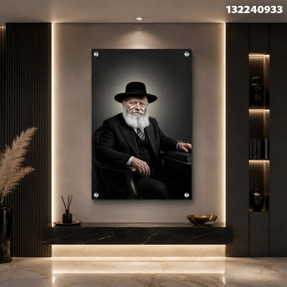 דיוקן של גבר זקן עם זקן ולבוש אלגנטי על קיר - תמונות זכוכית - צבעים שחור, אפור ולבן
