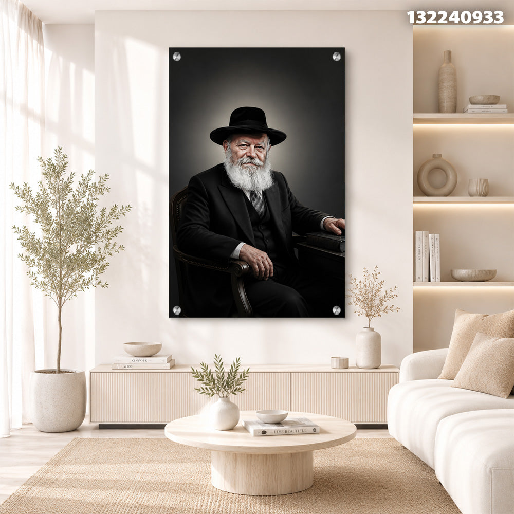 דיוקן של גבר בזקנה עם זקן לבן, תלוי על הקיר - תמונות זכוכית - שחור ולבן