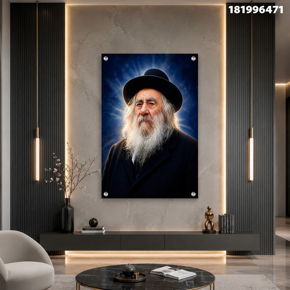 תמונות זכוכית - דיוקן רב מזוקן עם הילה כחולה תמונות זכוכית לסלון תמונות לבית תמונות קיר הדפסה על זכוכית