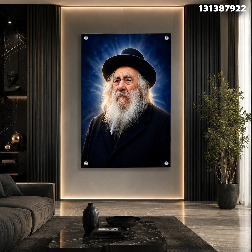 הדפסה על זכוכית - דיוקן רב מזוקן בהילה כחולה עמוקה תמונות זכוכית לסלון תמונות לבית תמונות קיר הדפסה על זכוכית