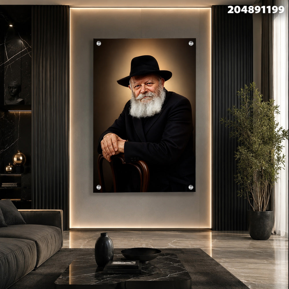 דיוקן של אדם עם זקן לבן בחלל מודרני - תמונות נוי - חום, שחור ולבן