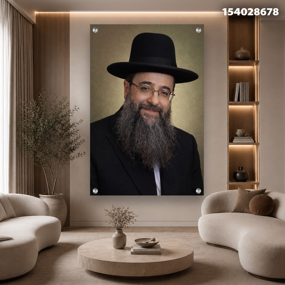 הדפסה על זכוכית - דיוקן רב עם כובע שחור ורקע זהב מעושן תמונות זכוכית לסלון תמונות לבית תמונות קיר הדפסה על זכוכית