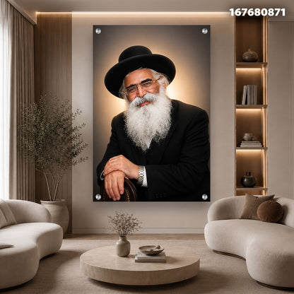 דיוקן של אדם עם זקן ולבוש כהה על קיר - תמונות זכוכית - צבעים חום ולבן