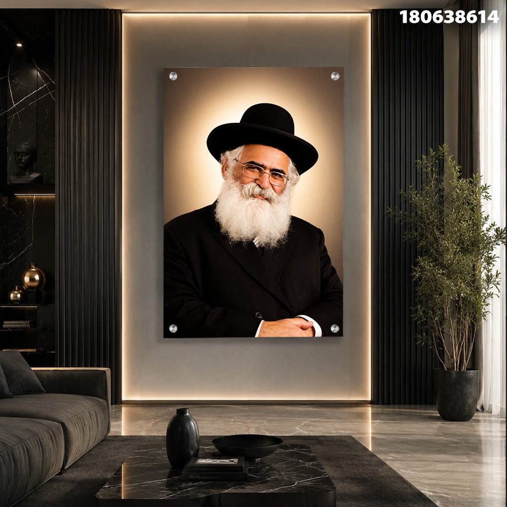 תמונות זכוכית - דיוקן רב מכובד בכובע שחור והילה זהובה תמונות זכוכית לסלון תמונות לבית תמונות קיר הדפסה על זכוכית