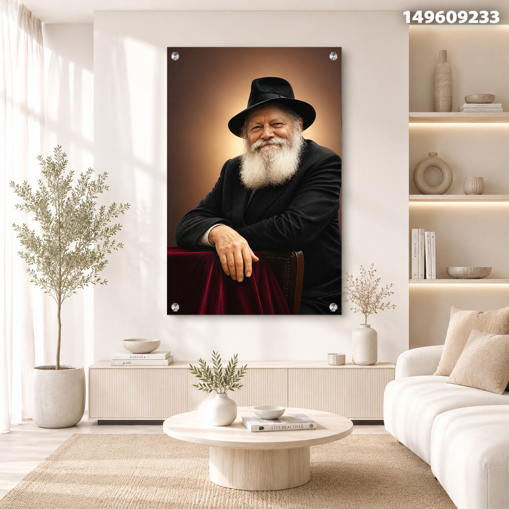 דיוקן של אדם עם זקן לבן בכובע שחור - תמונות נוי - חום
