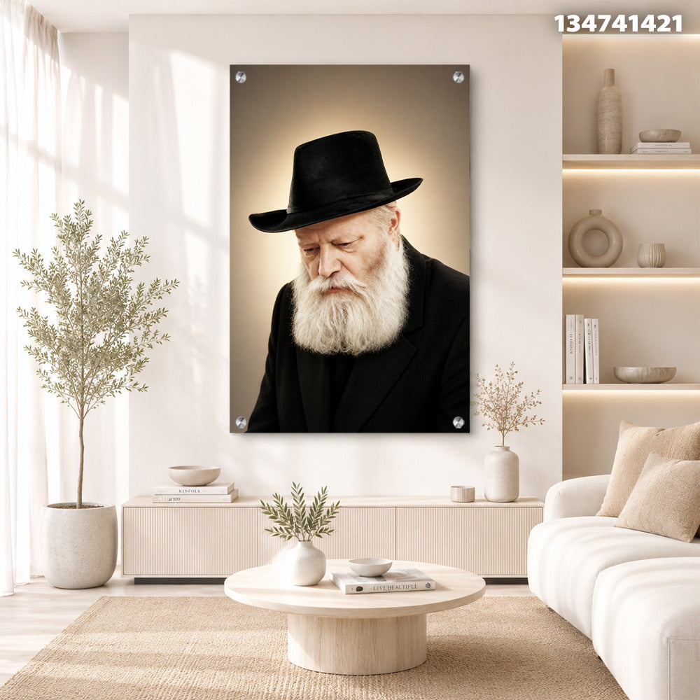 תמונה של אדם עם זקן לבן בכובע שחור - תמונות זכוכית - צבעים חמים