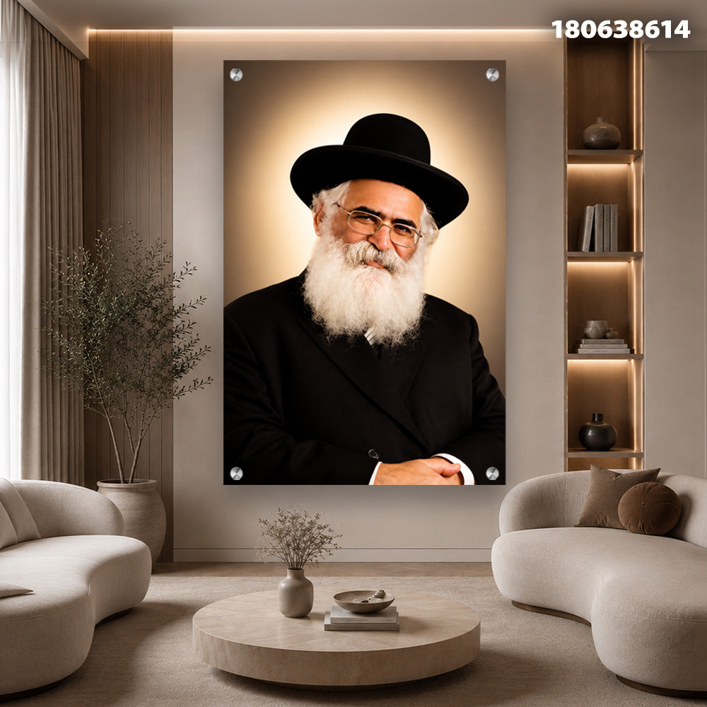 תמונות זכוכית - דיוקן רב מכובד בכובע שחור והילה זהובה תמונות זכוכית לסלון תמונות לבית תמונות קיר הדפסה על זכוכית