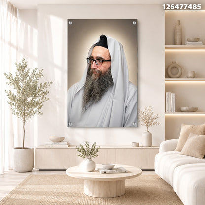 תמונה של אדם בחלוק לבן עם זקן ועציצים בסלון - תמונות נוי - צבעים עיקריים: אפור ולבן