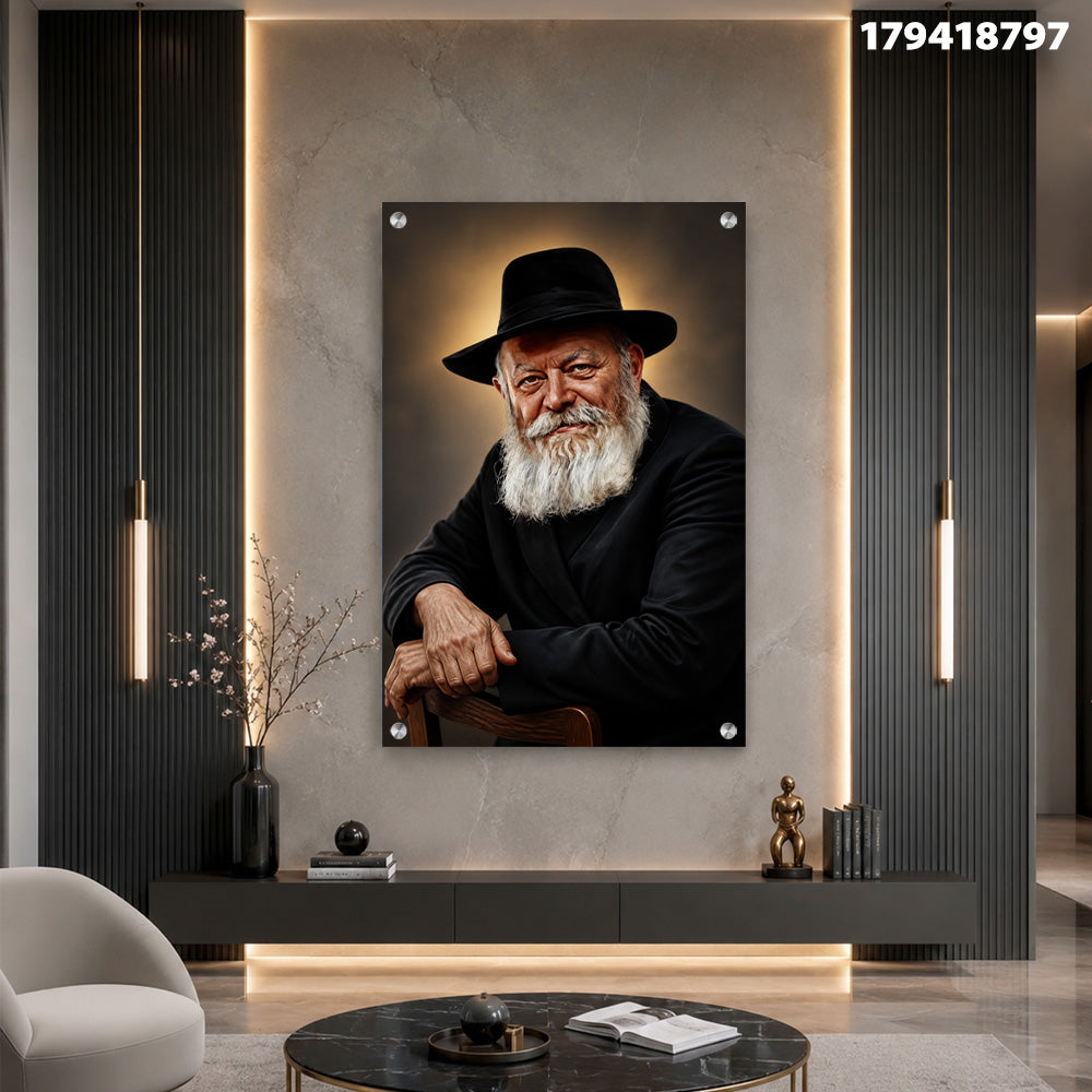 דמות מחייכת עם זקן לבן - תמונות קיר - חום ושחור