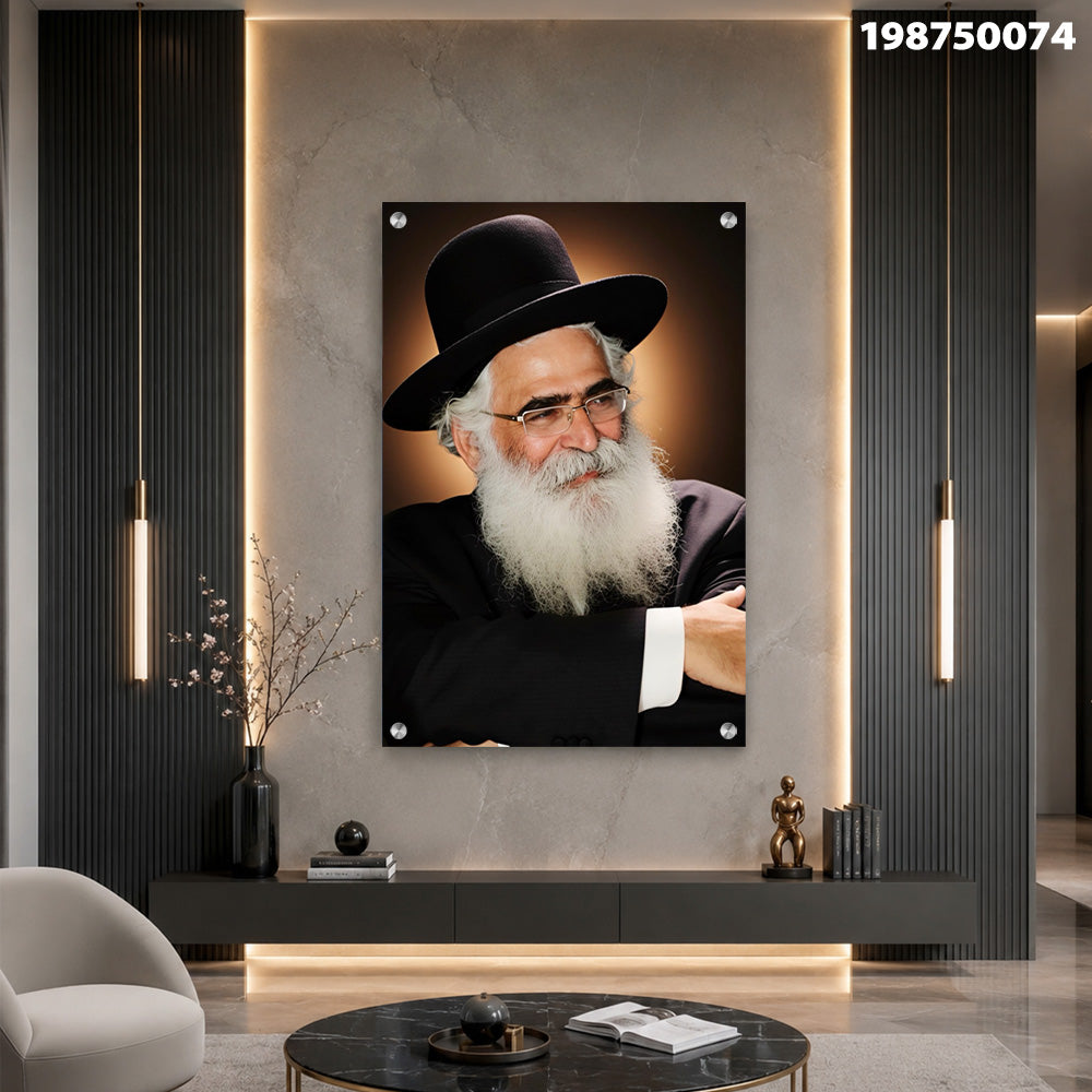 דיוקן של אדם עם זקן לבן וכובע שחור - תמונות לסלון - צבעים שחור, חום, לבן