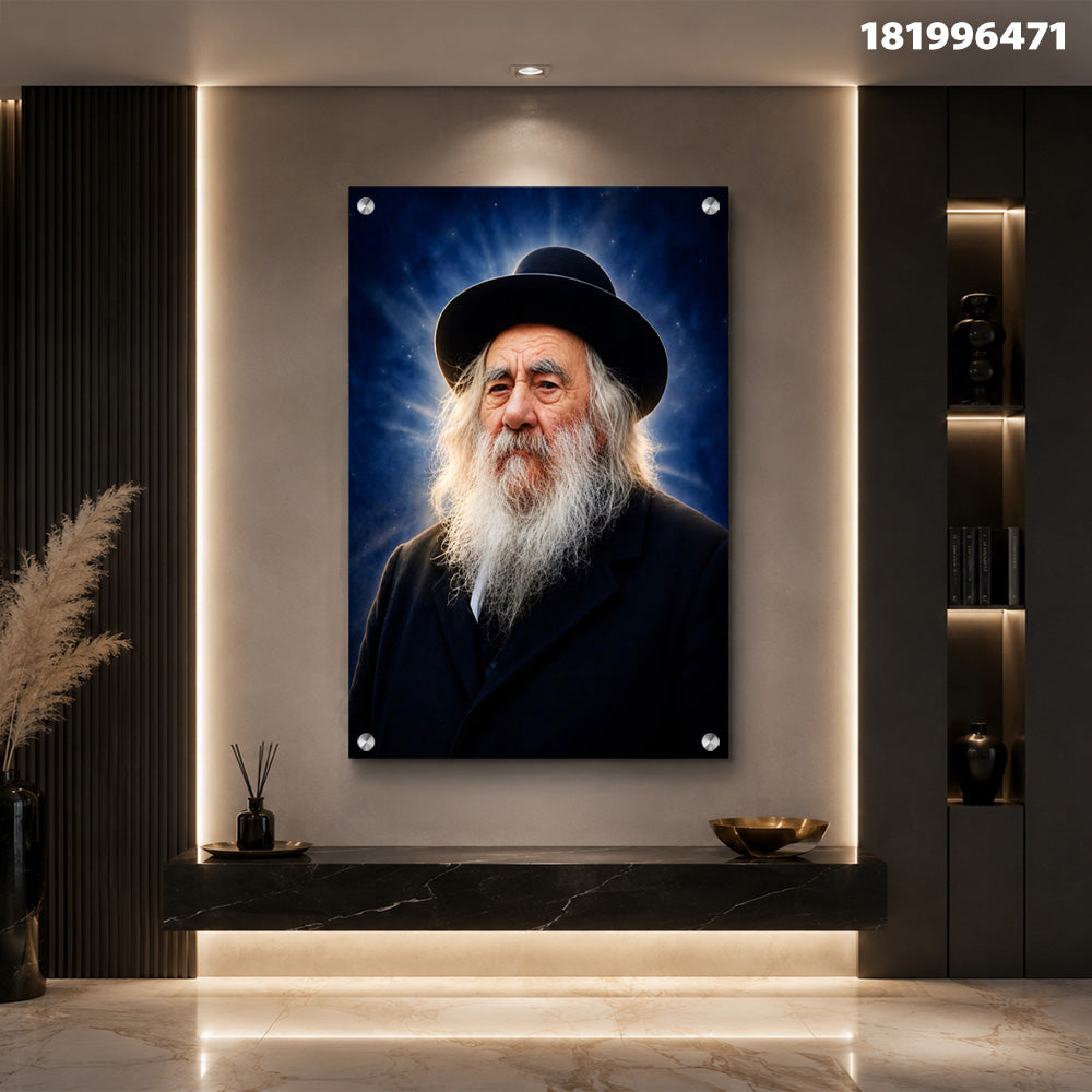 פורטרט של אדם עם זקן וכובע על רקע כחול - תמונות זכות - שחור ולבן וכחול