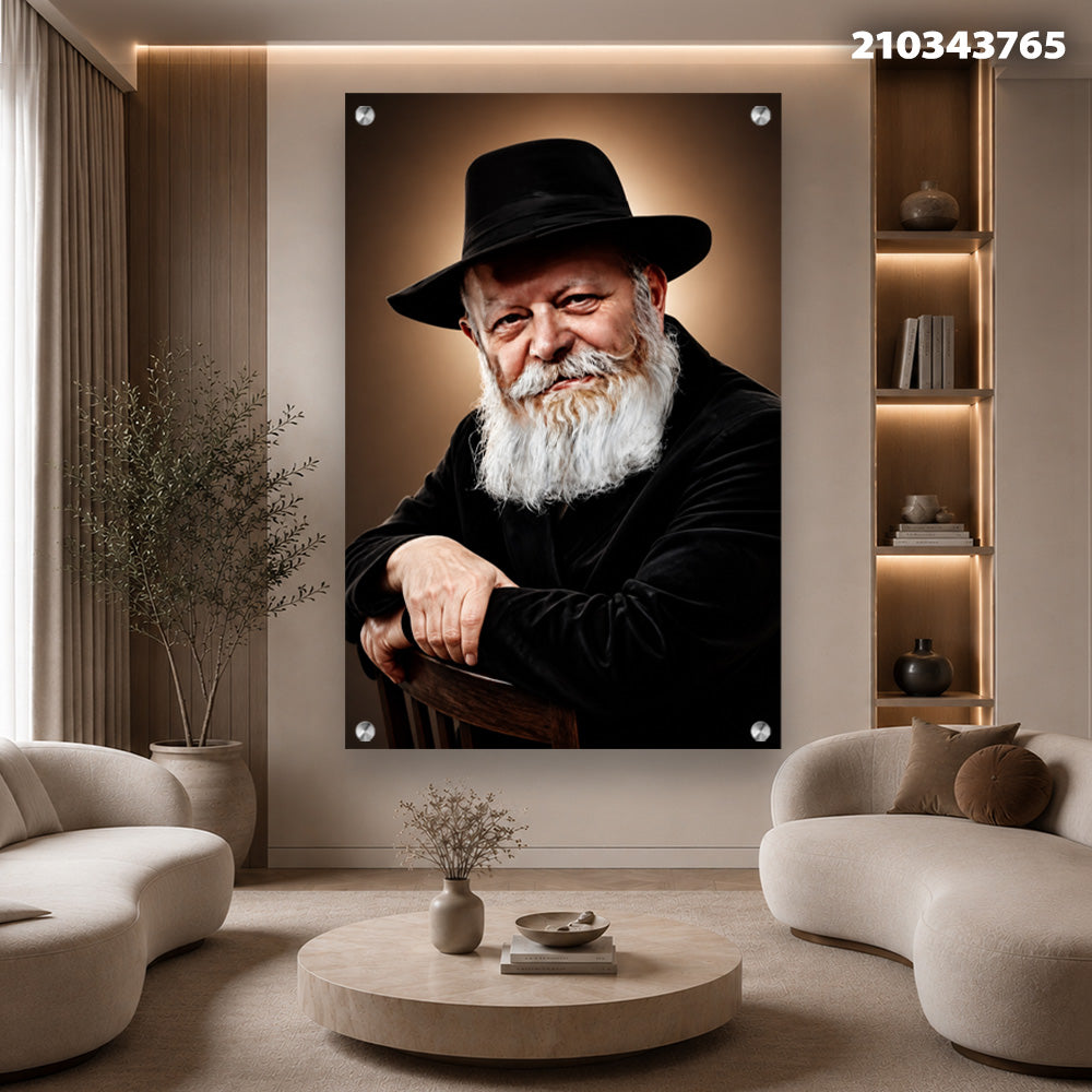 דיוקן של אדם עם זקן ושיער לבן בחלל מגונן - תמונות נוי - צבעים שחור, חום, בז'