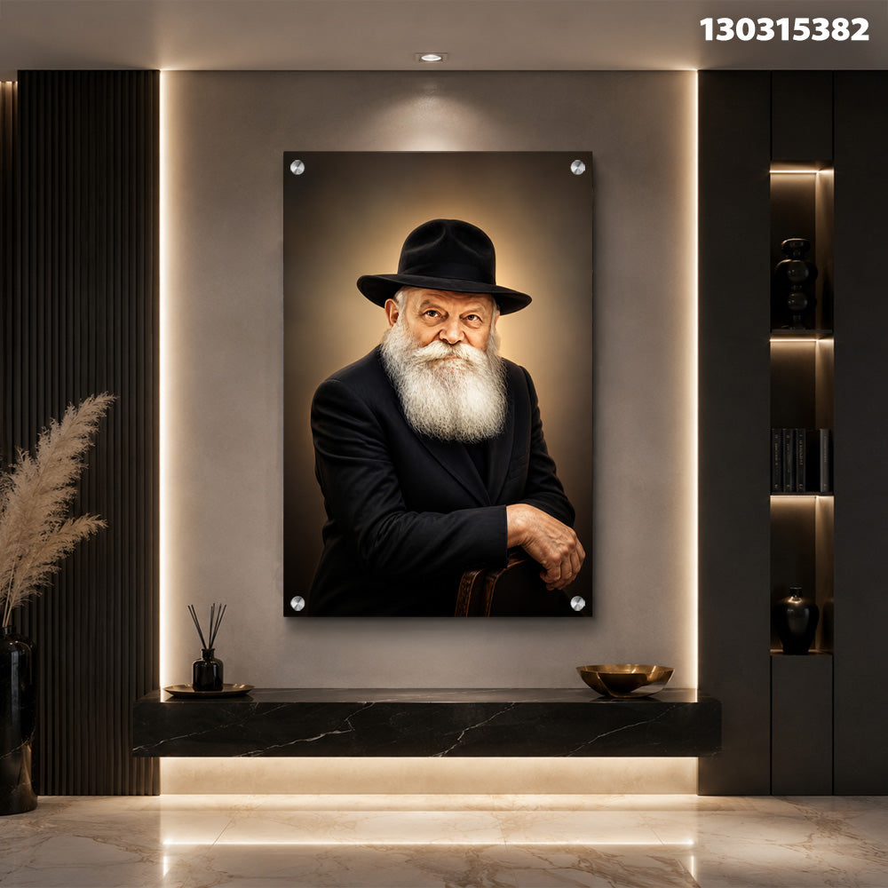 תמונות זכוכית - דיוקן חסידי דרמטי עם הילה זהובה תמונות זכוכית לסלון תמונות לבית תמונות קיר הדפסה על זכוכית