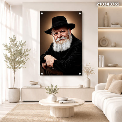 תמונה של אדם מבוגר עם זקן לבן וכובע שחור - תמונות נוי - צבעים חום ולבן