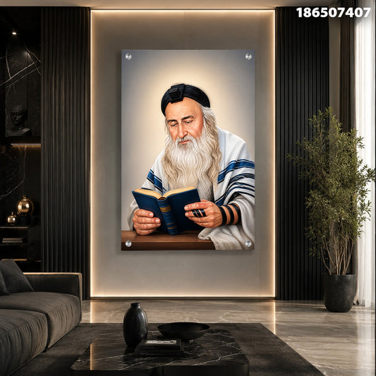 דיוקן של דמות חכמה עם ספר - תמונות נוי - צבעים כחול ולבן