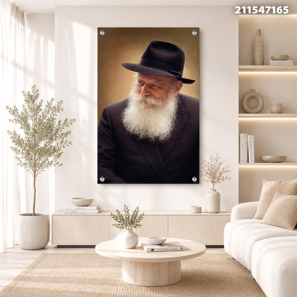 תמונות זכוכית - פורטרט יהודי מהודר בגווני זהב וחום תמונות זכוכית לסלון תמונות לבית תמונות קיר הדפסה על זכוכית