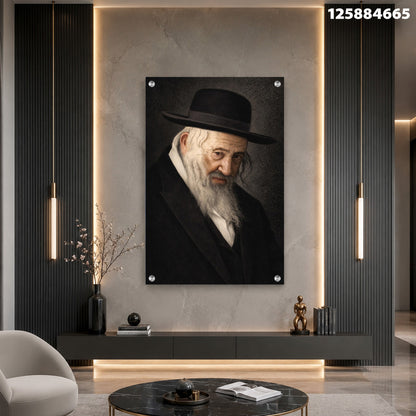 דיוקן של אדם עם זקן ושטריימל - תמונות נוי - צבעים בשחור, לבן וחאקי