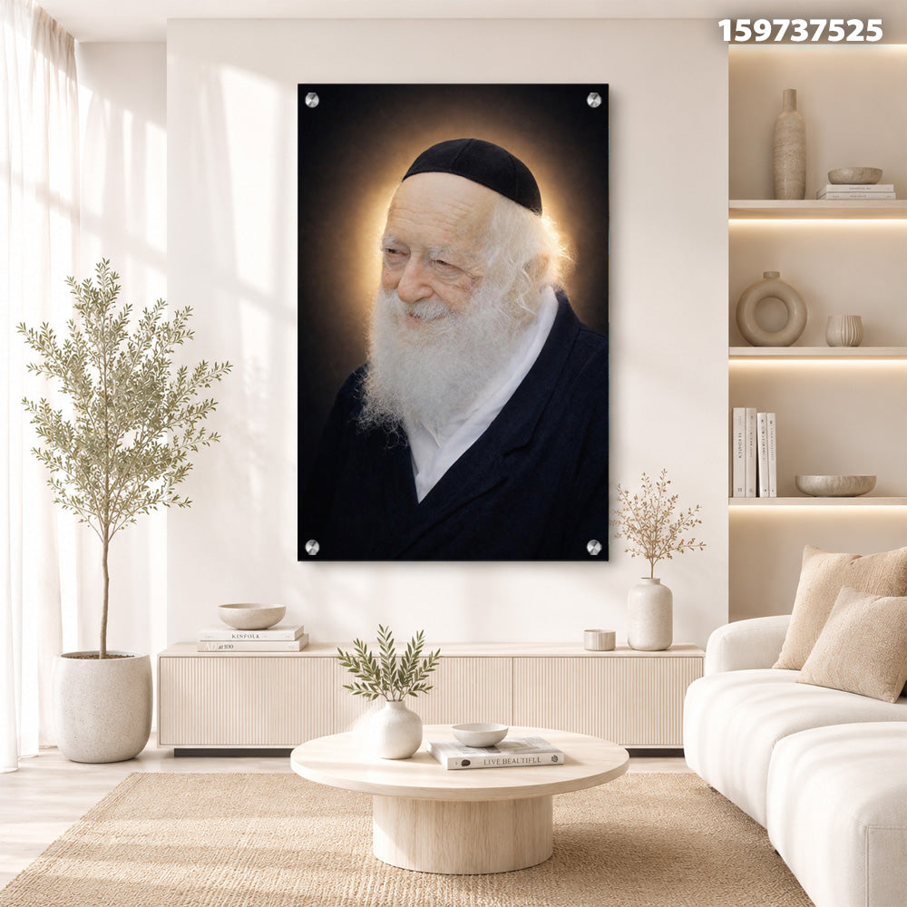 תמונות זכוכית - דיוקן רב מזוקן בהילה זהובה ורקע כהה תמונות זכוכית לסלון תמונות לבית תמונות קיר הדפסה על זכוכית
