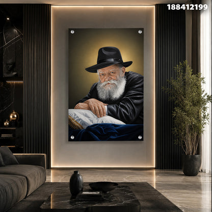 דיוקן של אדם מזוקן על הקיר - תמונות לבית - צבעים: שחור, לבן, חום, זהב