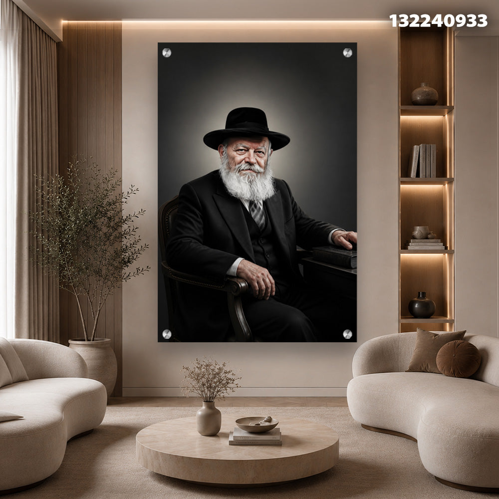 תמונות זכוכית - דיוקן רב מכובד בשחור-לבן עם אור הילה תמונות זכוכית לסלון תמונות לבית תמונות קיר הדפסה על זכוכית