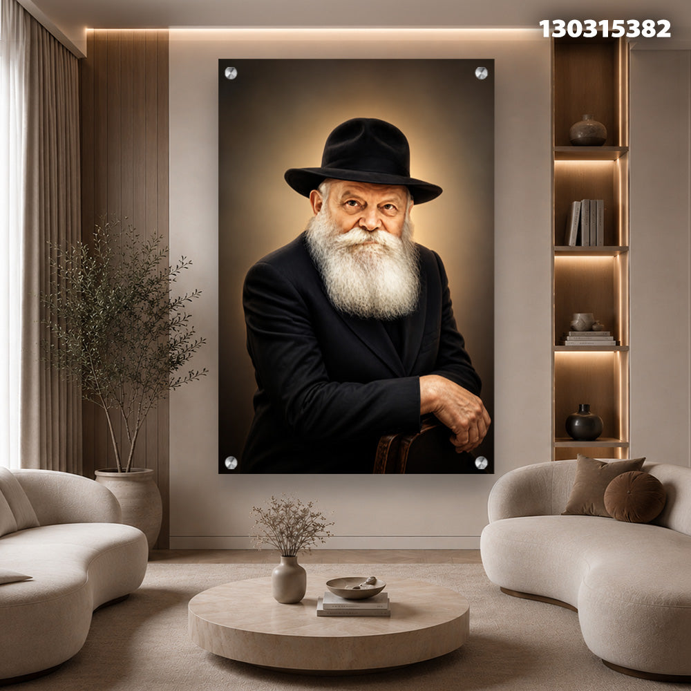 תמונות זכוכית - דיוקן חסידי דרמטי עם הילה זהובה תמונות זכוכית לסלון תמונות לבית תמונות קיר הדפסה על זכוכית