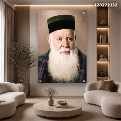 דיוקן של אדם עם זקן לבן וכובע שחור וירוק - תמונות לבית - צבעים דומיננטיים: ירוק, שחור, לבן