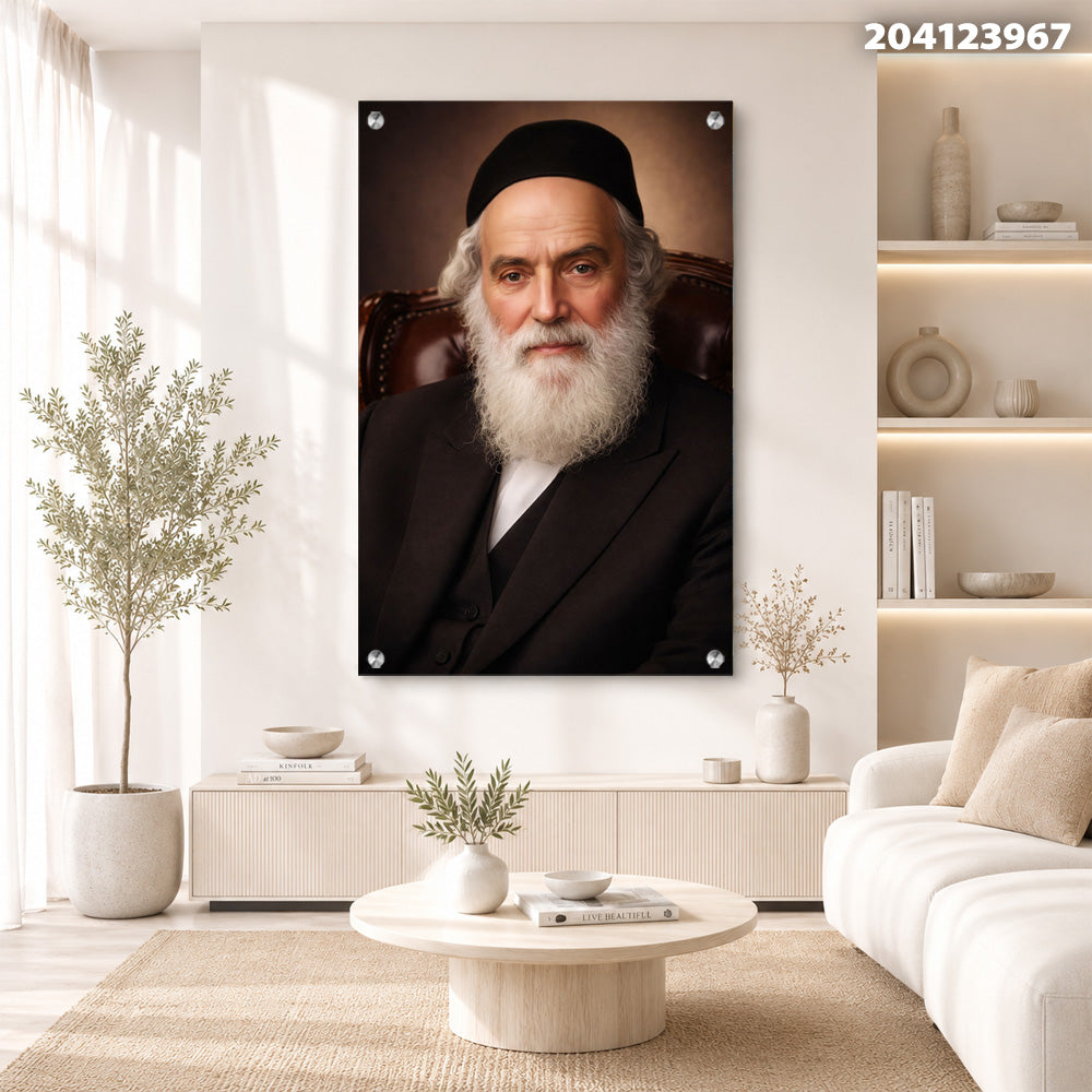 הדפסה על זכוכית - דיוקן רב מזוקן בגווני חום ושחור תמונות זכוכית לסלון תמונות לבית תמונות קיר הדפסה על זכוכית