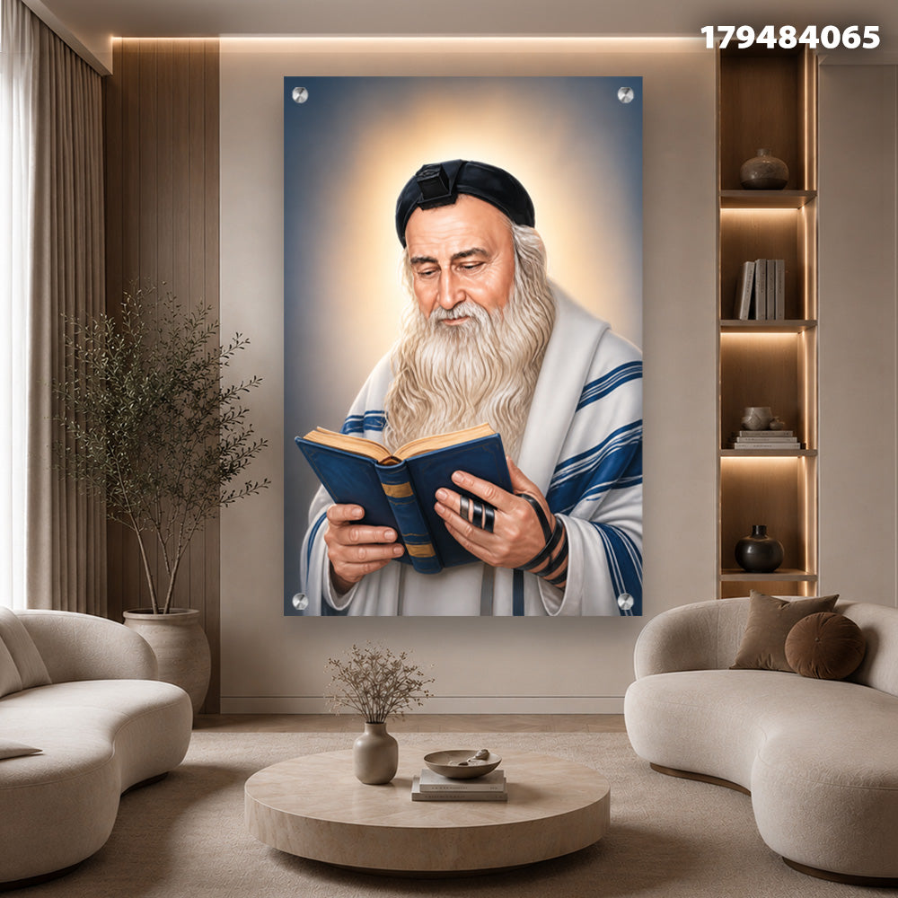 תמונה של רב קורא בספר - תמונות לבית - צבעים כחול ואפור