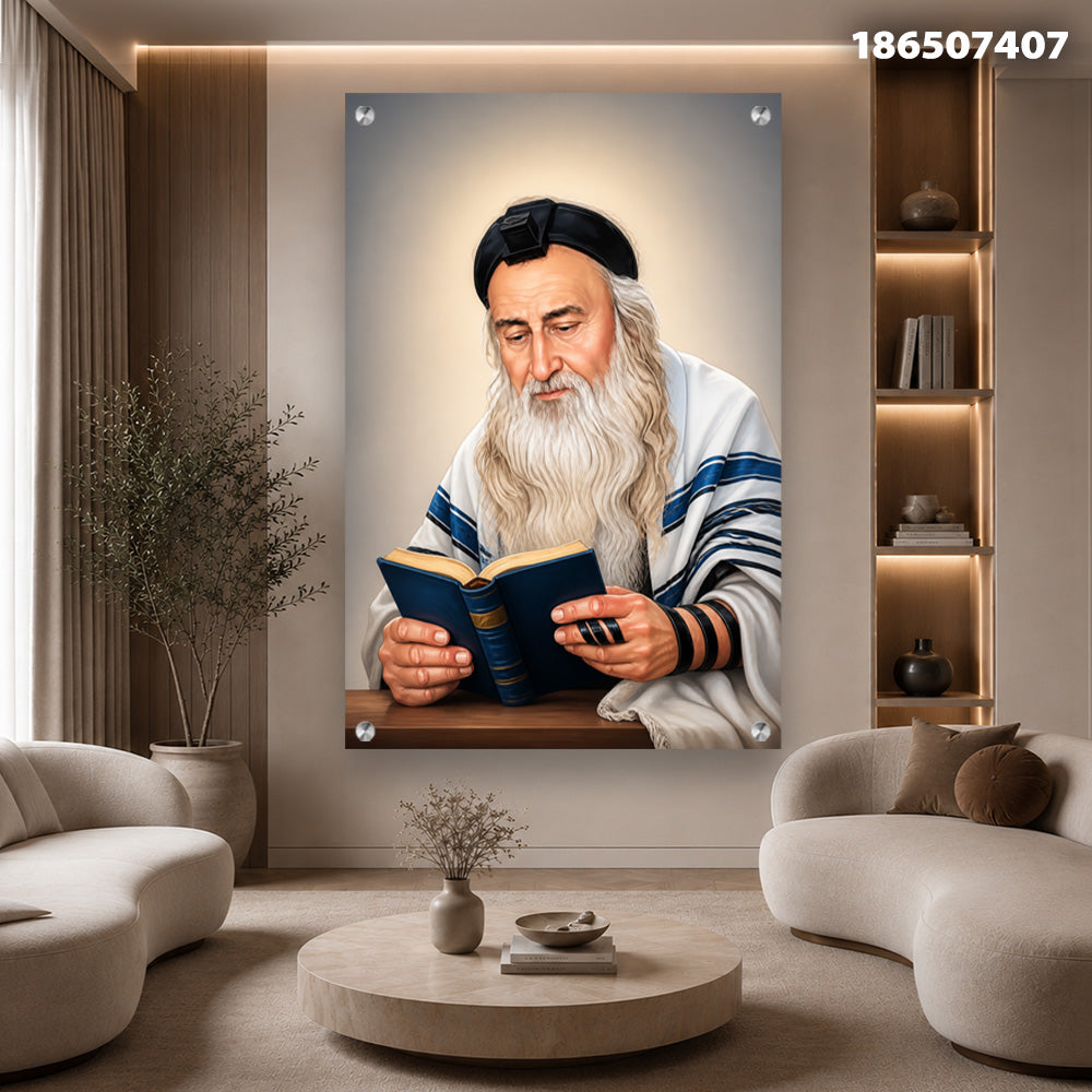 תמונה של אדם מבוגר קורא ספר - תמונות נוי - צבעים כחול ולבן