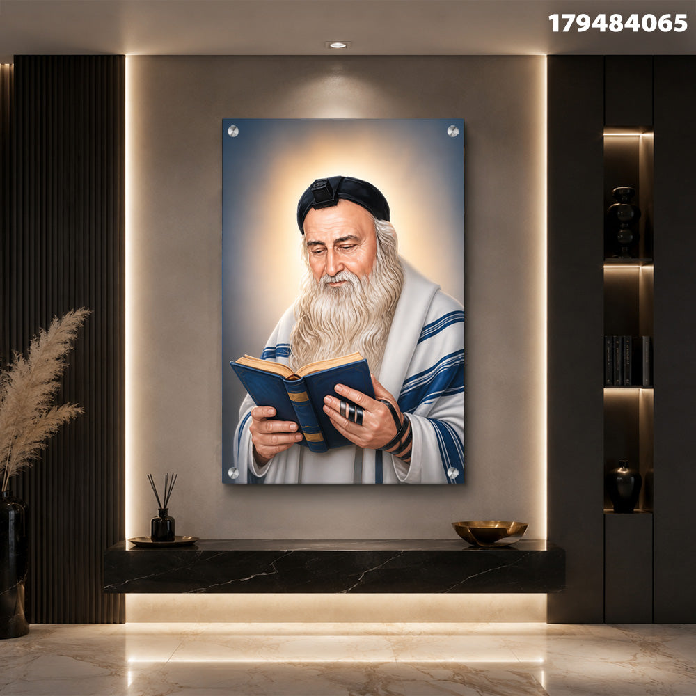 איור יהודי קורא ספר - תמונות נוי - גווני כחול