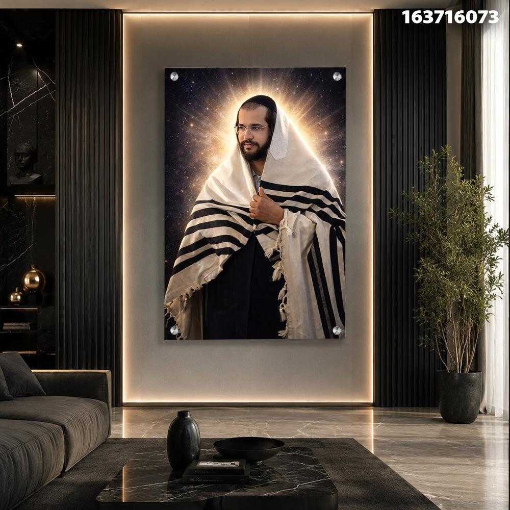 דיוקן דתי עם טלית - תמונות זכוכית - שחור ולבן
