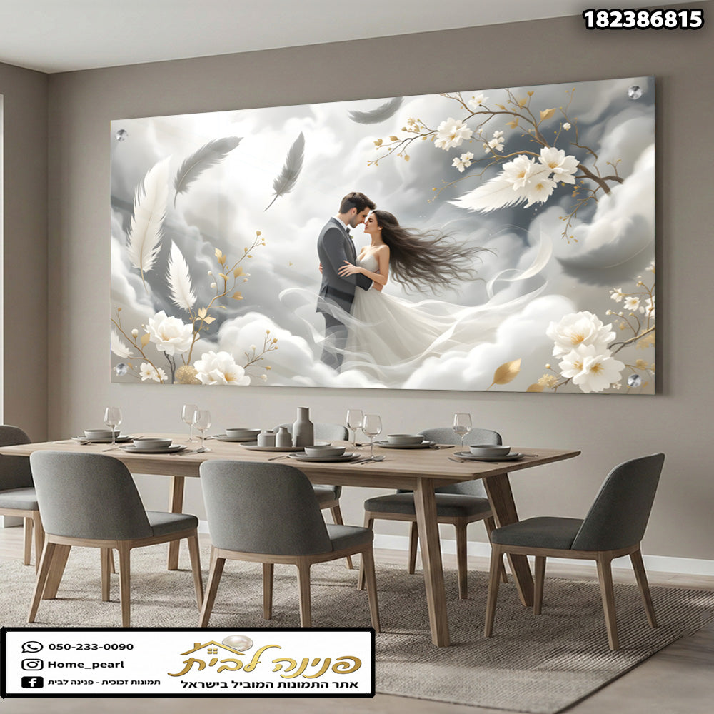 תמונה רומנטית של זוג אוהבים - תמונות נוי - גוונים של אפור, לבן וזהב