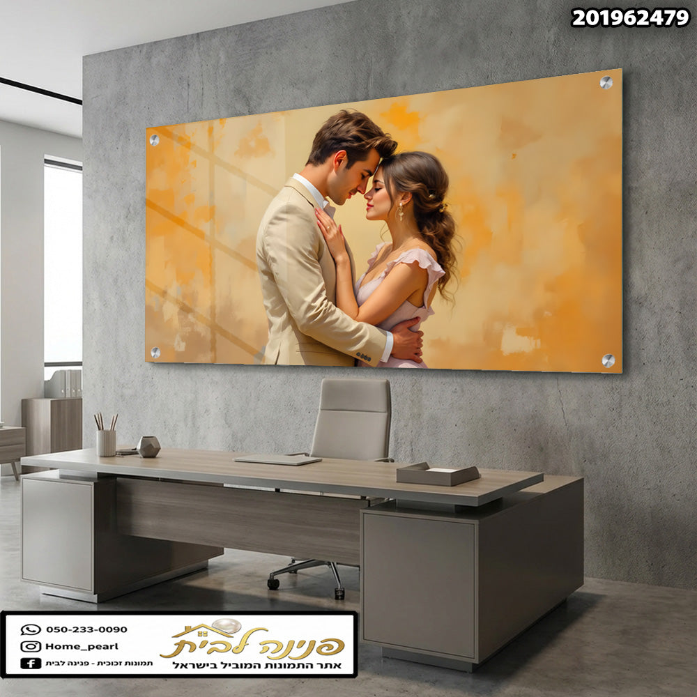 תמונה רומנטית של זוג המפרש עליה תמונות זכוכית בצבעים בהירים