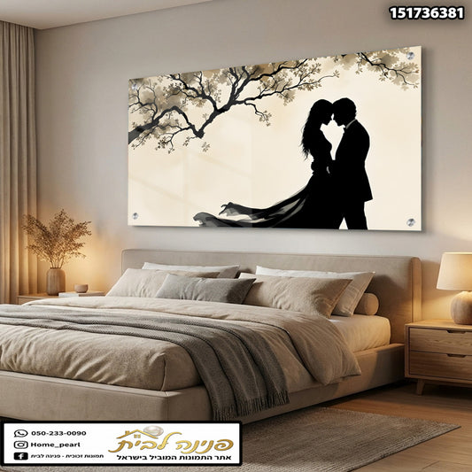 תמונה רומנטית של זוג מחבק - תמונות קיר - צבעים בז' ושחור