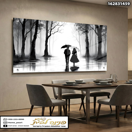 תמונה של זוג תחת מטריות - תמונות נוי - צבעים שחור ולבן