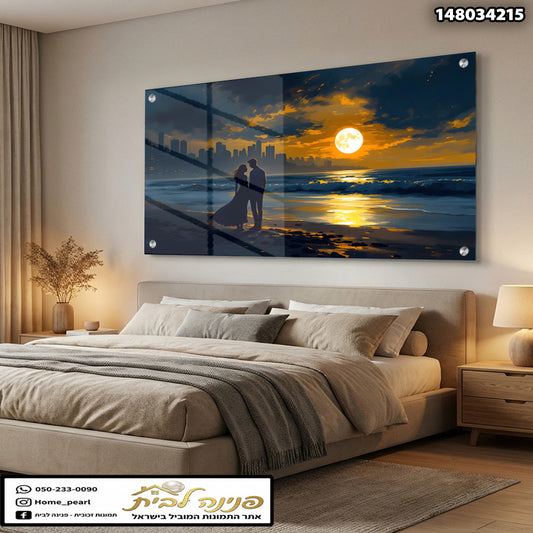 תמונה רומנטית של זוג בשקיעה - תמונות נוי - צבעים כחול וכתום